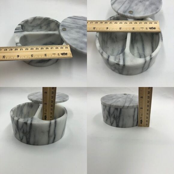 Vintage Marble Gray Vanity Trinket Box Round Organizer Container Storage - Picture 7 of 7
